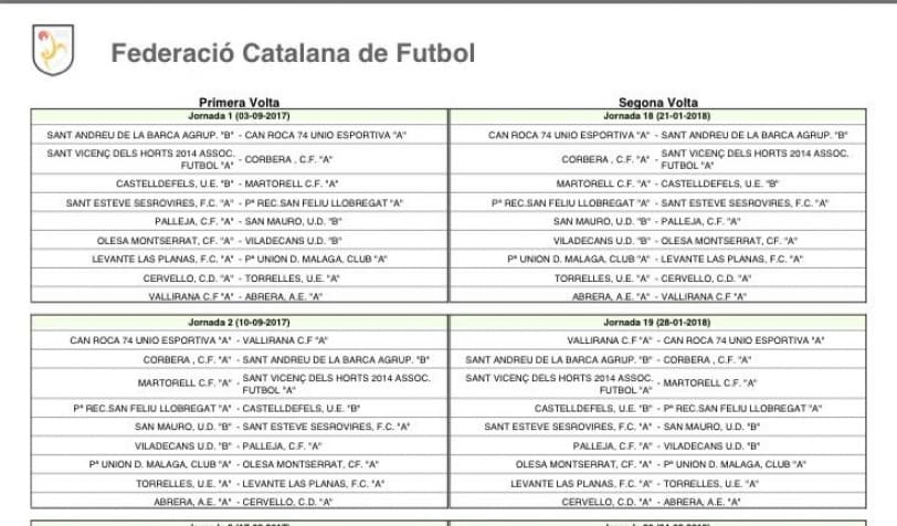 Tercera Catalana (Grup 8). CALENDARI OFICIAL UE CASTELLDEFELS B 17-18